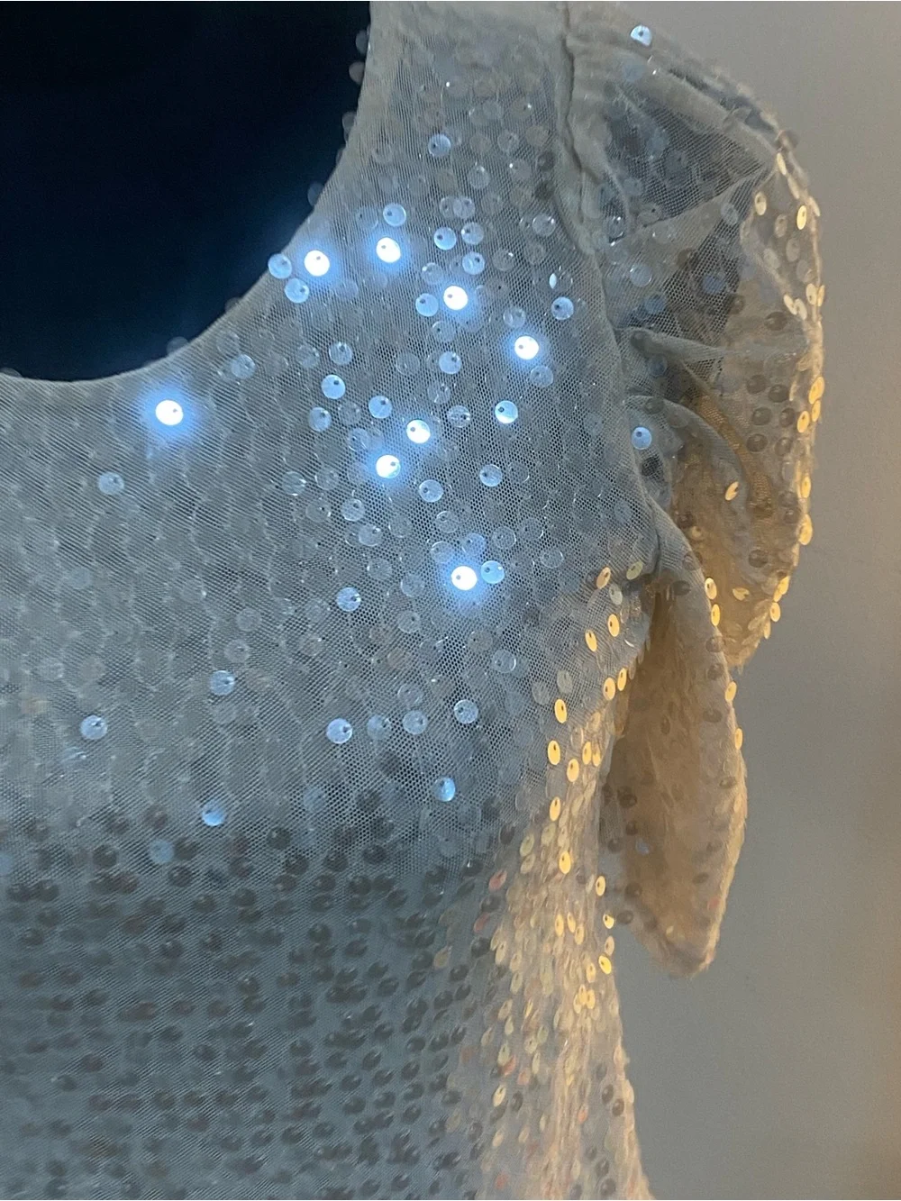 Zara Ivory Sequin Puff-Sleeve Top